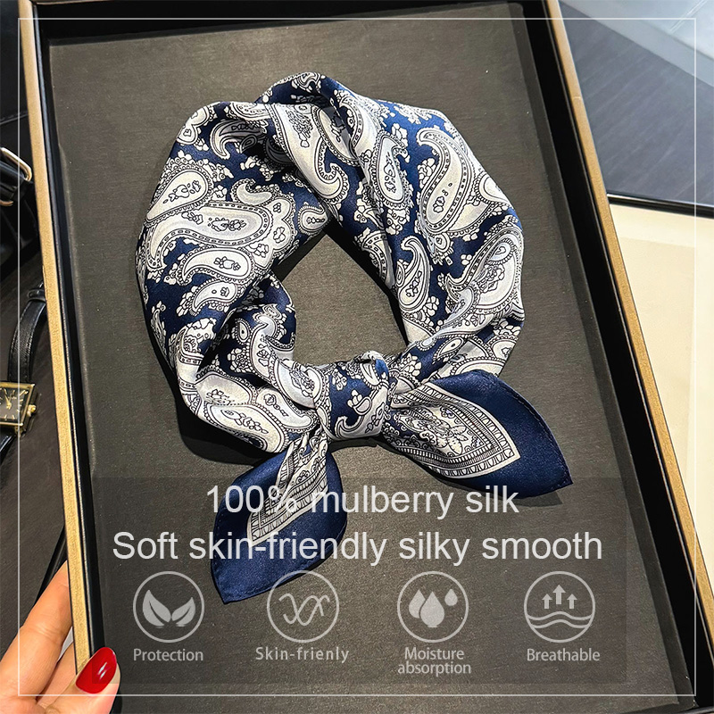 Face Scarf Mask - 高級 100% 桑シルクスカーフ女性ペイズリープリントバンダナショール女性ネッカチーフハンカチ女性装飾ラップ 53 センチメートル