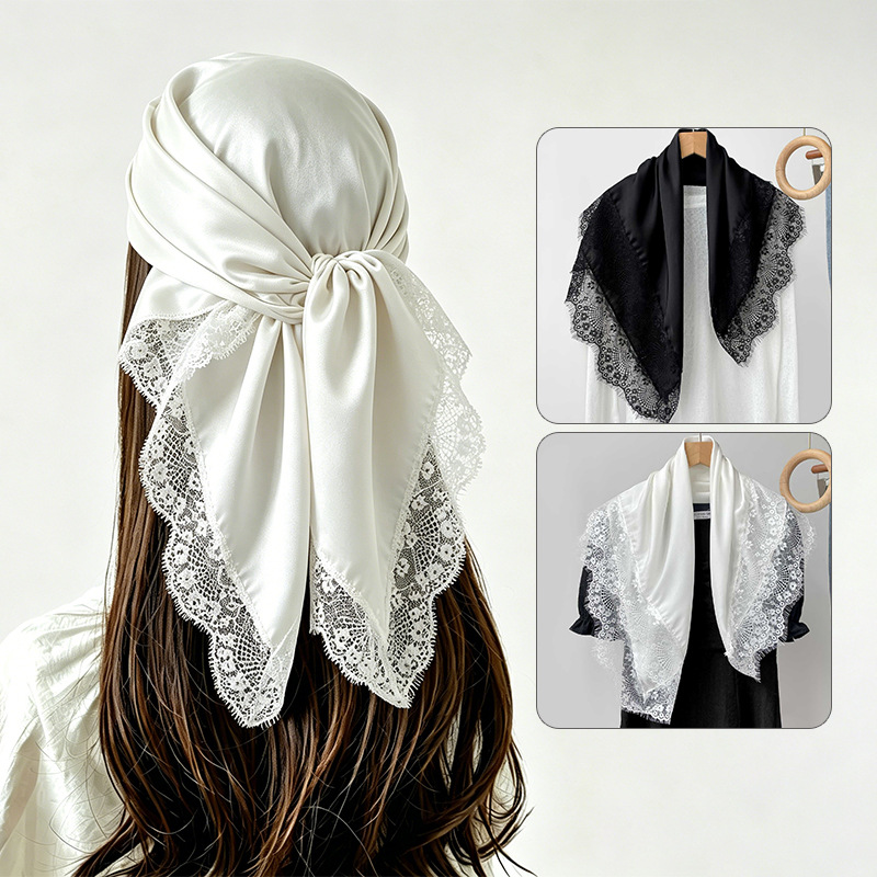Head Wrap Turban - 70x70cm 正方形スカーフ女性レーストリムヒジャブ蝶ネクタイヘッドスカーフエレガントなシルキーバンダナ控えめなイスラム教徒のヘッドラップ毎日のヘアスカーフ