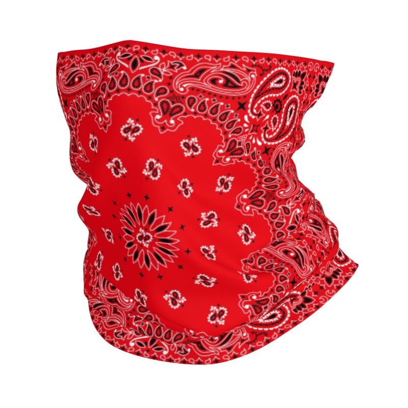 Neck Warmer Tube - 赤いペイズリーアート柄バンダナ 冬用ヘッドバンド ネックウォーマー ユニセックス スキー ハンティング
