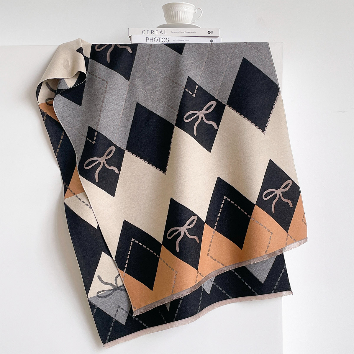 女性用イミテーションカシミヤスカーフ フリンジ付き 厚手 暖 - Pashmina Wrap Large のレビューと価格