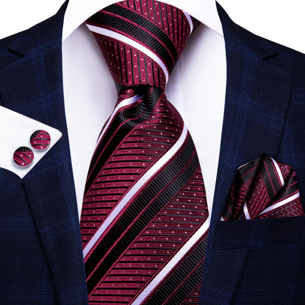 ハイネクタイデザイナーストライプブルゴーニュ黒シルク結婚式の - Silk Tie Striped のレビューと価格