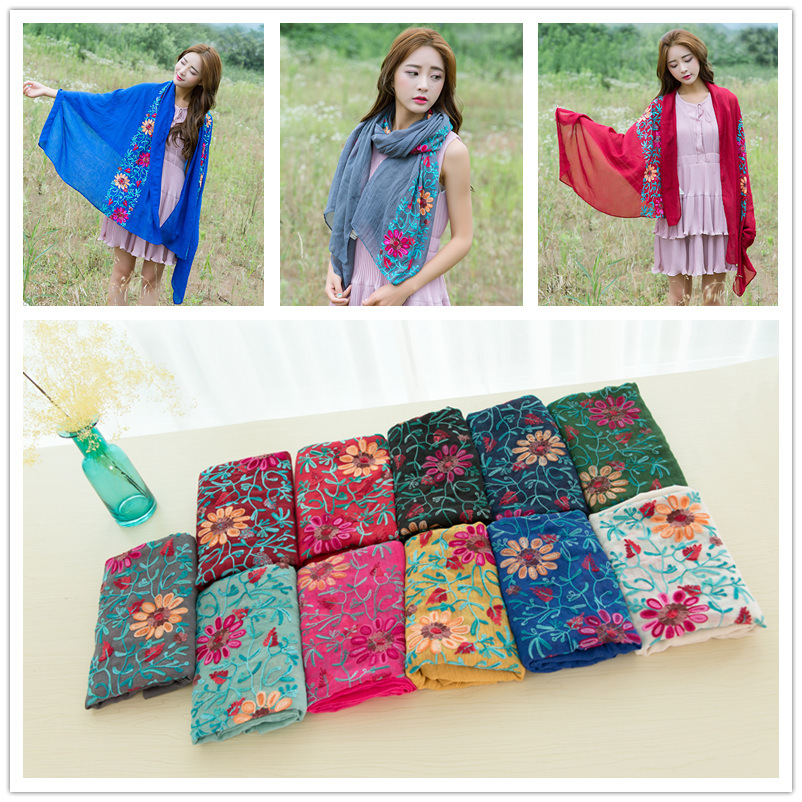 2026年 無地 刺繍入り 花柄 ビスコース ショール スカ - Bandana Cotton のレビューと価格