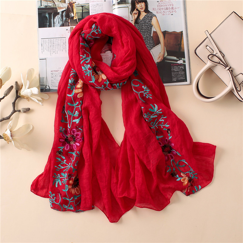 2026年 無地 刺繍入り 花柄 ビスコース ショール スカ - Bandana Cotton のレビューと価格