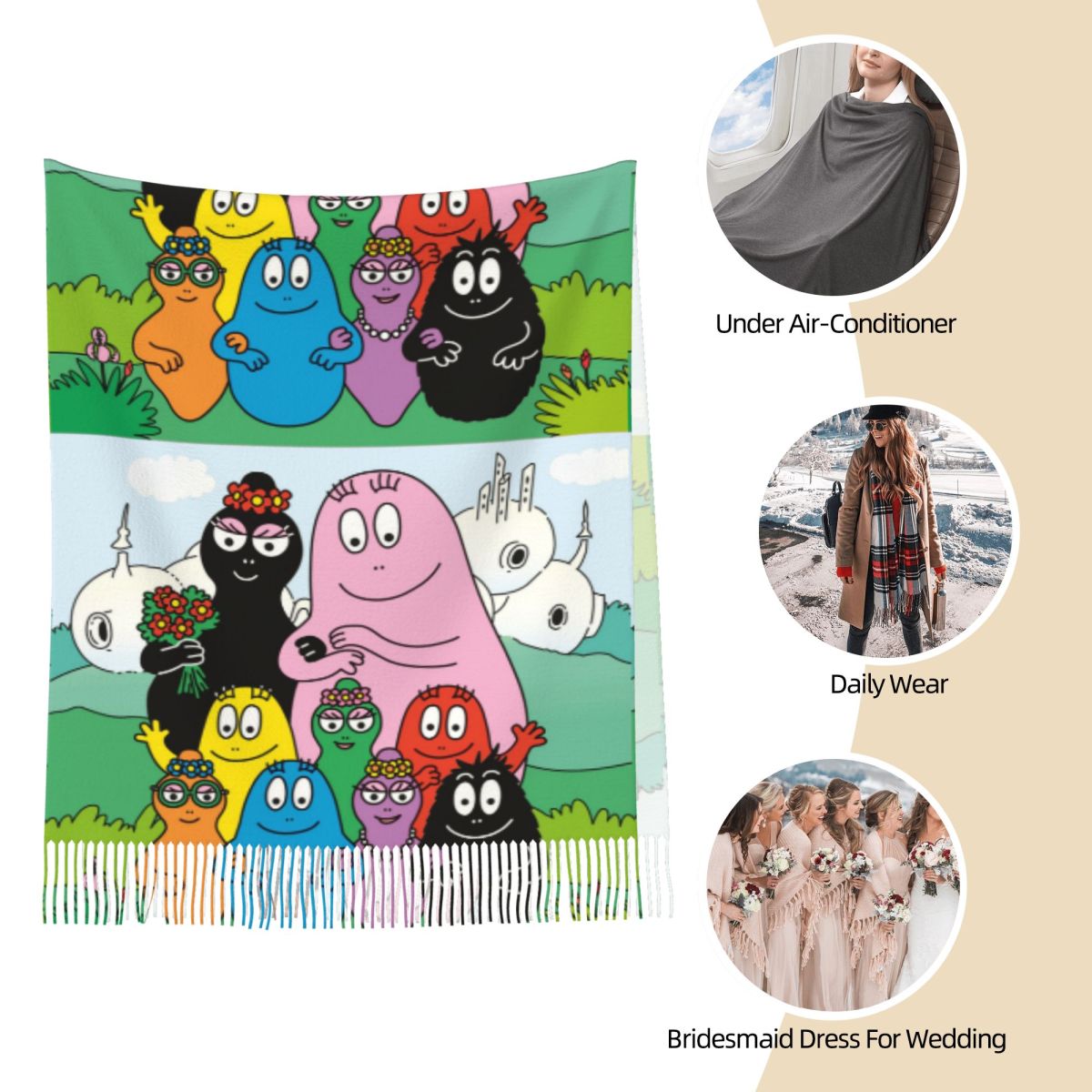 Les Barbapapa ファミリーショールラップ女性冬暖 - Pashmina Wrap Large のレビューと価格