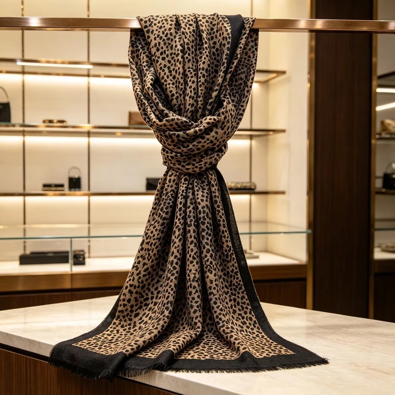 2026年新作、レオパード柄、ウール100％、フリンジ付きス - Pashmina Wrap Large のレビューと価格