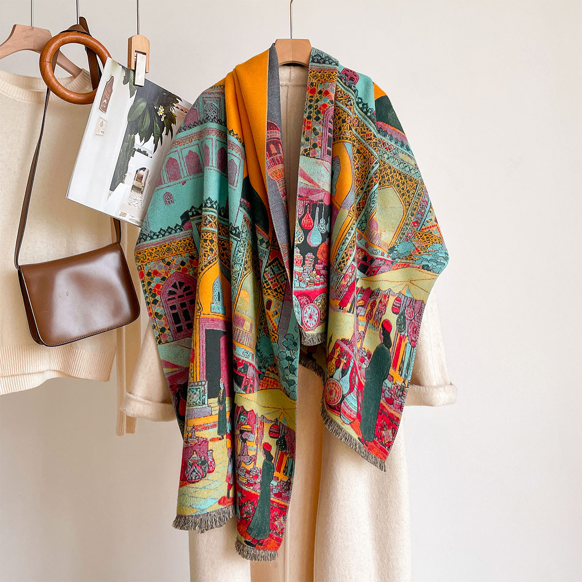 女性用イミテーションカシミヤスカーフ リバーシブルケルチーフ - Pashmina Wrap Large のレビューと価格