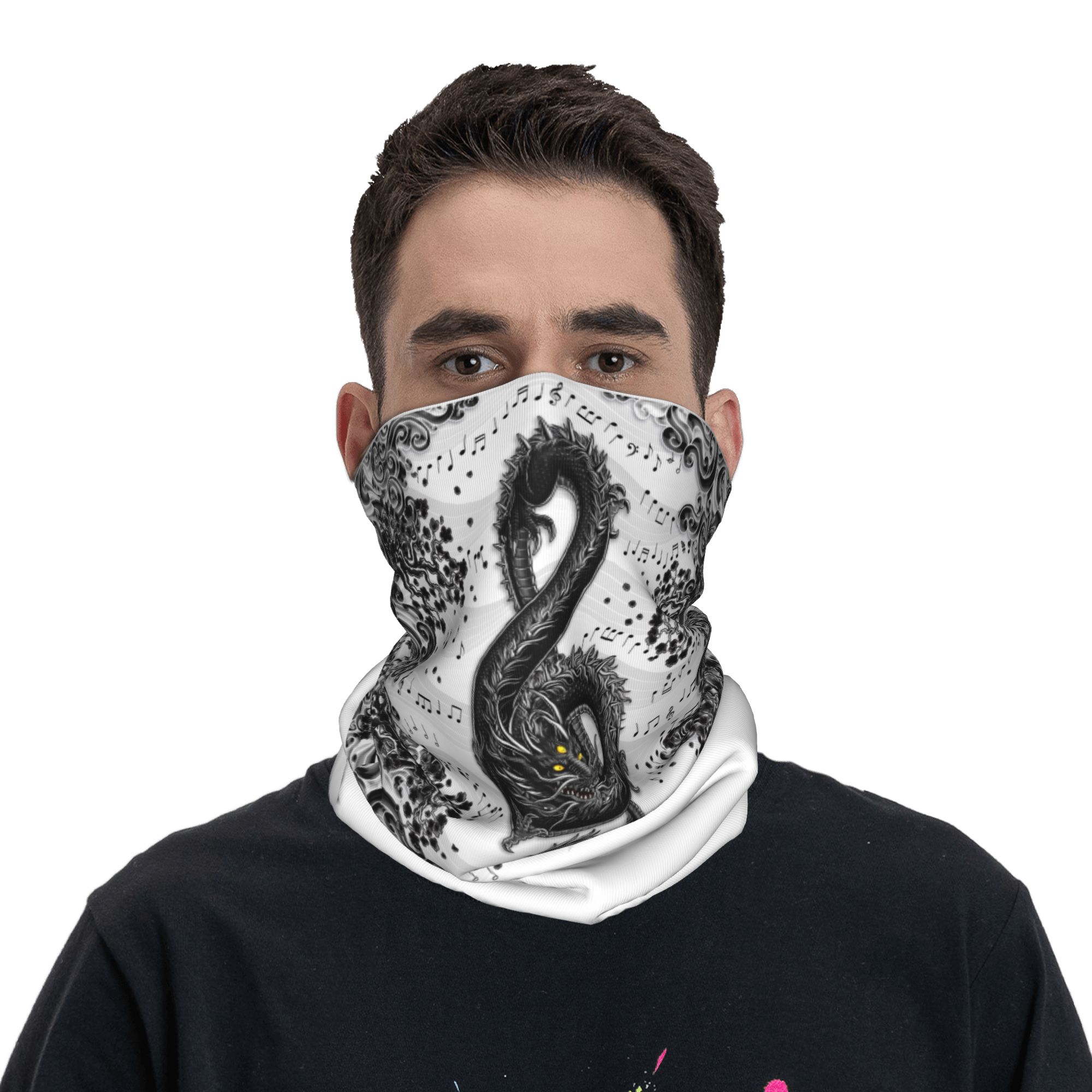 カスタムトレブルクレフ音楽ドラゴンアート冬用ヘッドバンドネッ - Neck Warmer Tube のレビューと価格