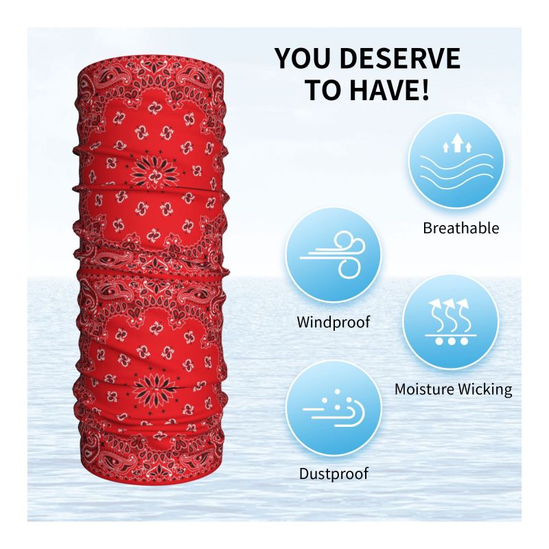 赤いペイズリーアート柄バンダナ 冬用ヘッドバンド ネックウォ - Neck Warmer Tube のレビューと価格