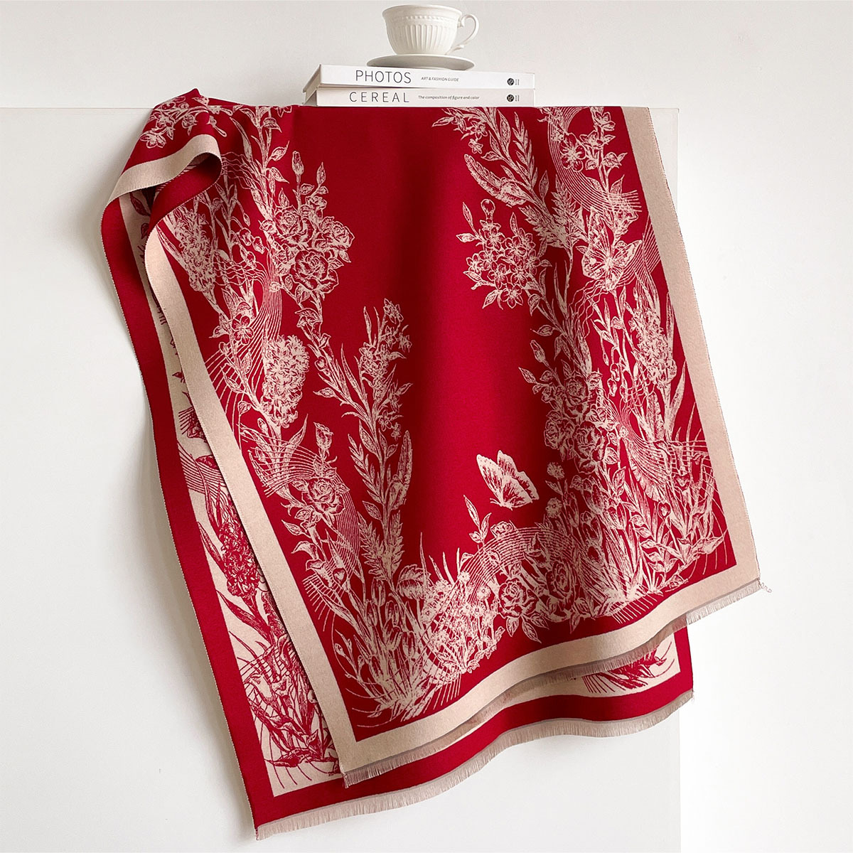カシミヤ風スカーフ、フリンジ付き、厚手で暖かい、リバーシブル - Pashmina Wrap Large のレビューと価格