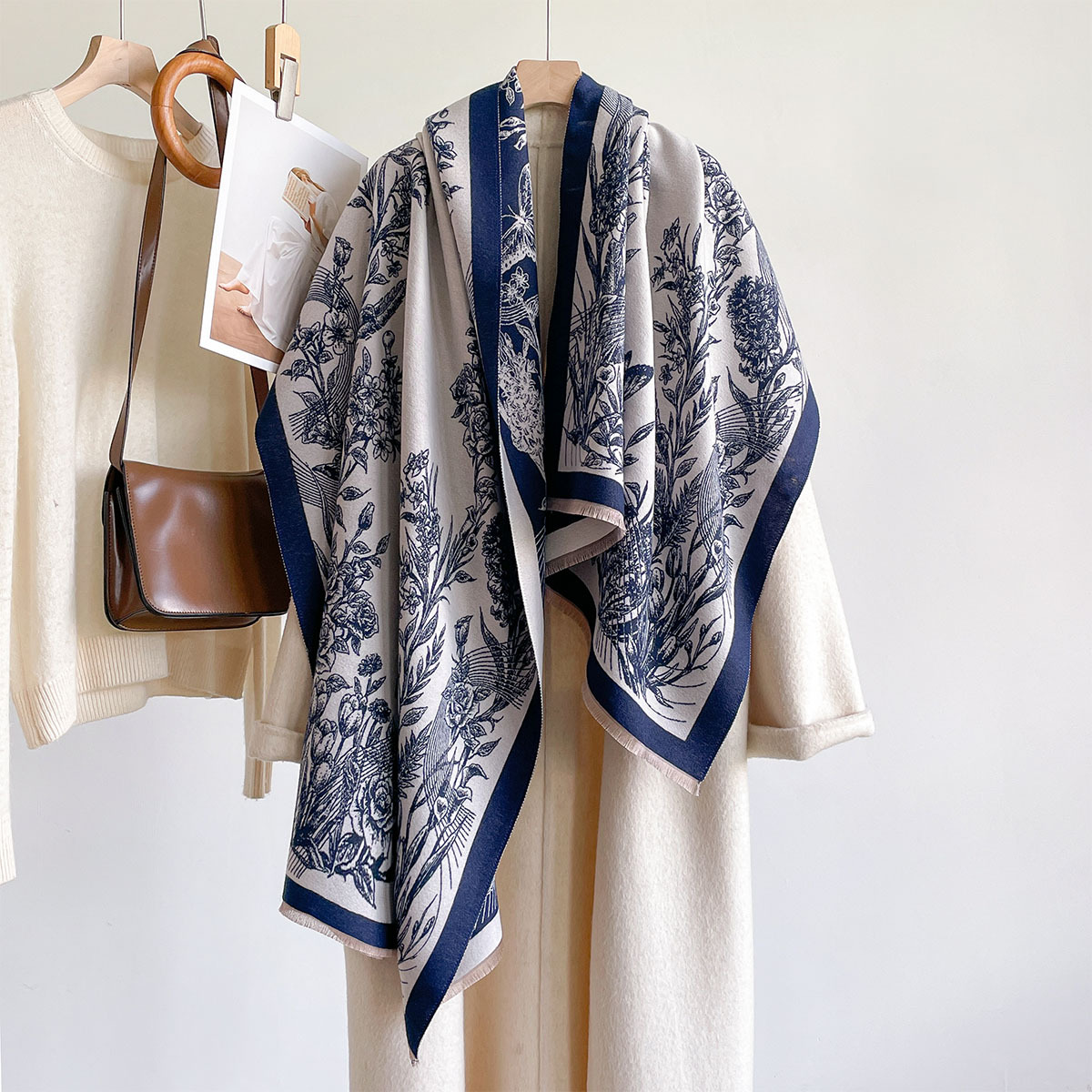 カシミヤ風スカーフ、フリンジ付き、厚手で暖かい、リバーシブル - Pashmina Wrap Large のレビューと価格