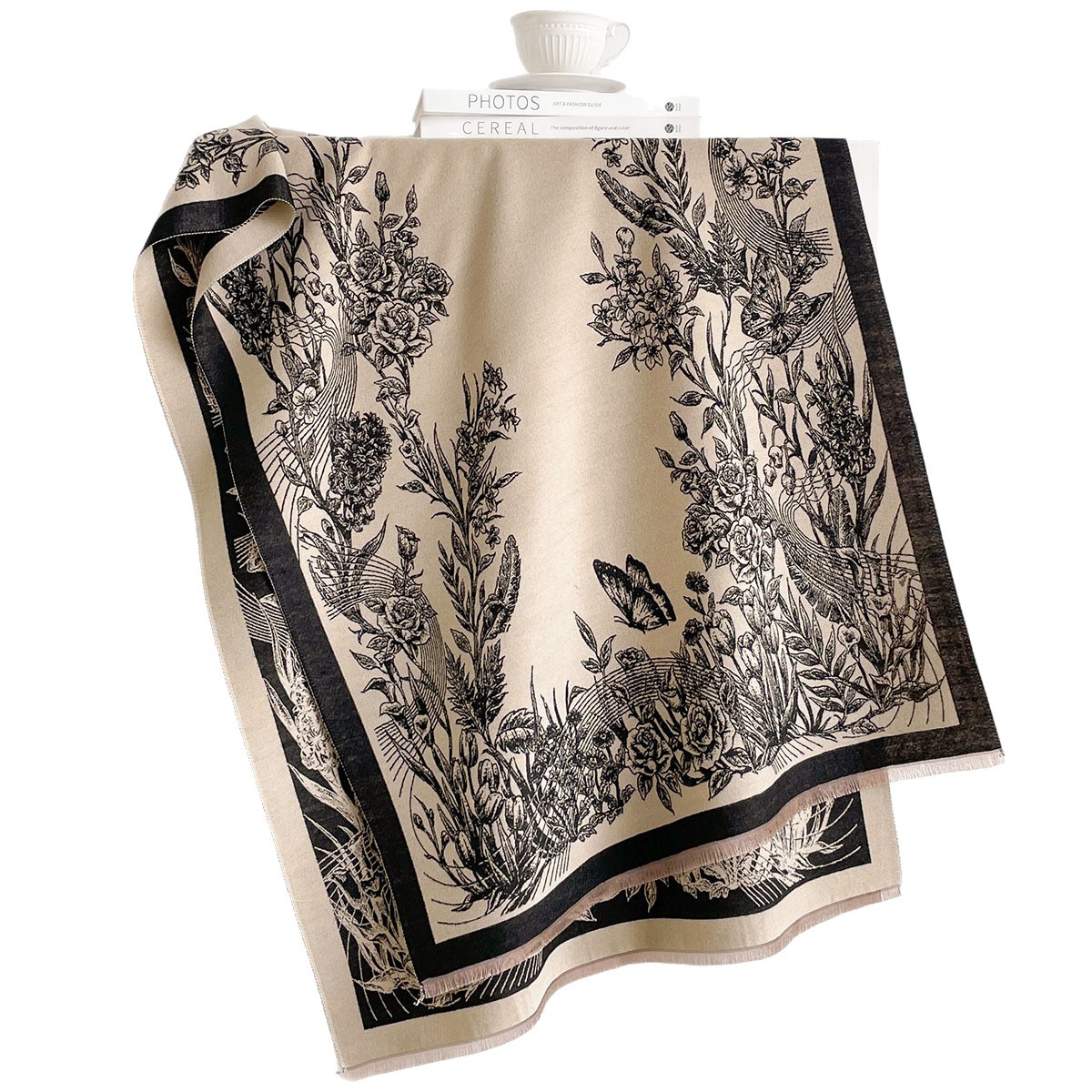カシミヤ風スカーフ、フリンジ付き、厚手で暖かい、リバーシブル - Pashmina Wrap Large のレビューと価格