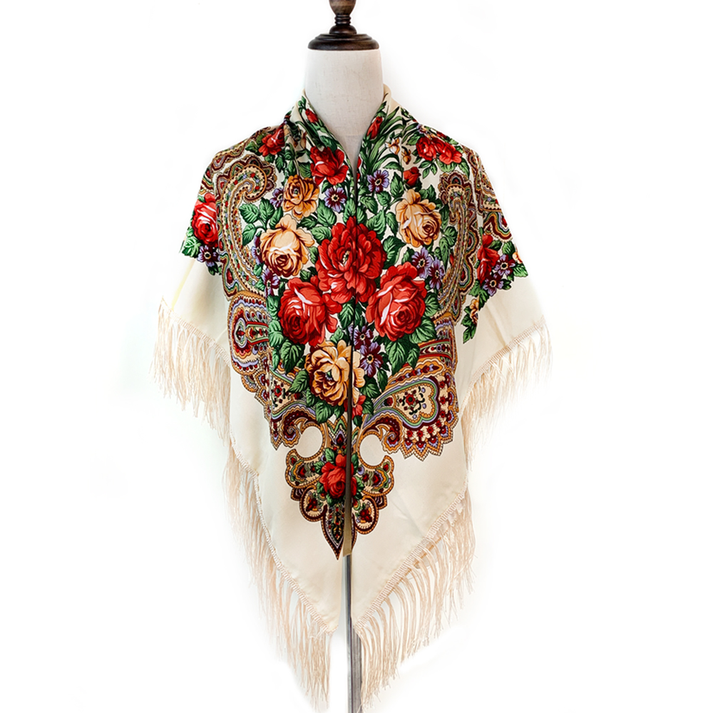 女性のためのロシア風の正方形のスカーフ,花柄のバンダナ,高級 - Bandana Cotton のレビューと価格