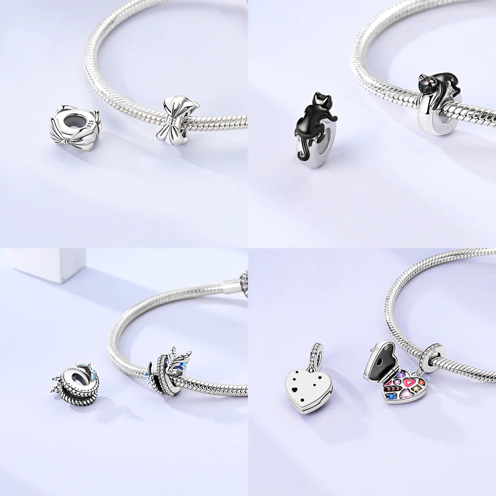 925 スターリングシルバー弓ピンクハートチャームビーズフィ - Tie Clip Silver のレビューと価格
